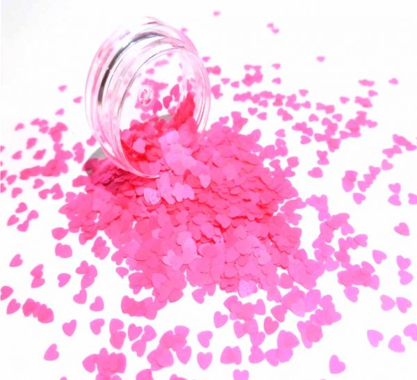 Neon Hot Pink Heart Glitter Shapes, Pink Love Hearts Glitter Sequins