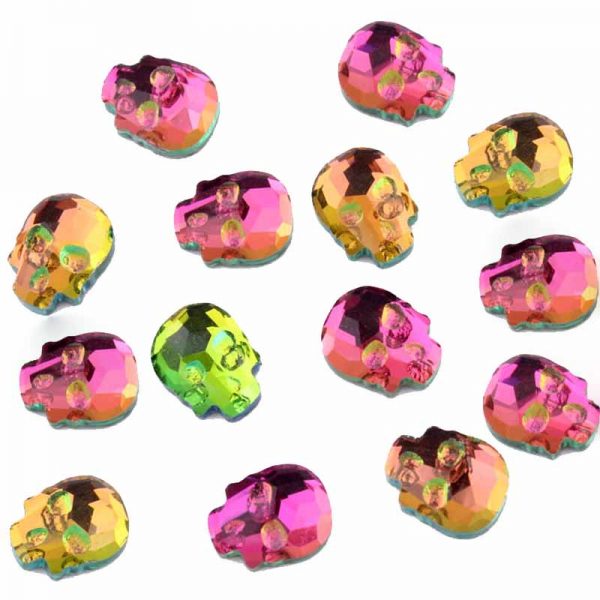 Crystal Skull Nail Charms, AB Chameleon Halloween Skulls Nail Art Charms