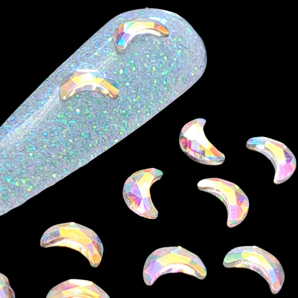 AB Moon Crystal Nail Art Charms, Moon Nail Charms - Image 2