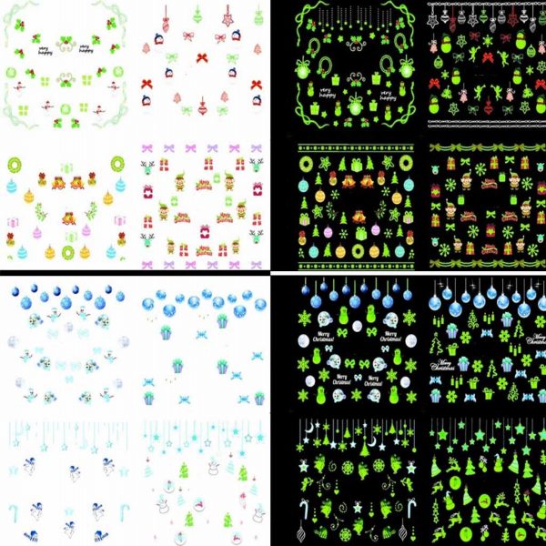 Glow In The Dark Xmas Nail Art Water Decals Set Of 4