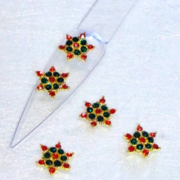 Christmas Crystal Star Red Green Gold Alloy Charms x 1 Piece Design 20