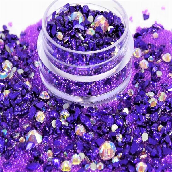Purple Burst Mix Of Crystals Caviar Beads And Crushed Glass