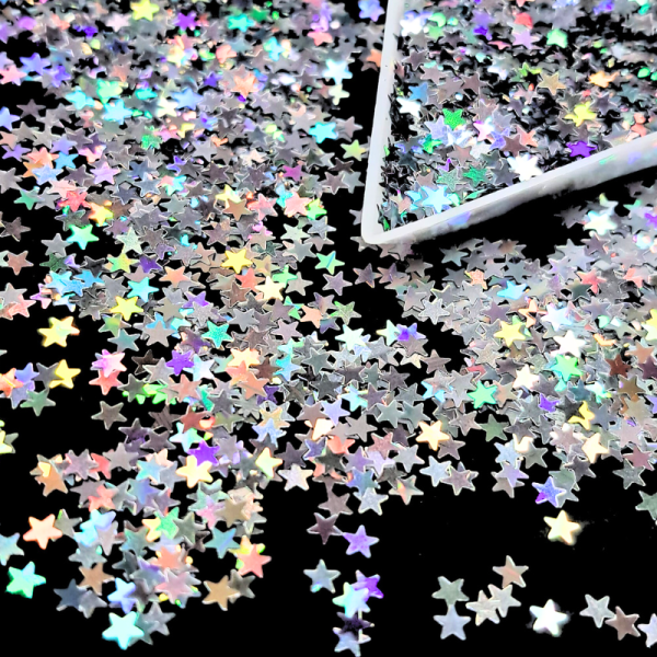 Silver Holographic Glitter Stars 3mm Size, Glitter Star Sequin Shapes - Image 6