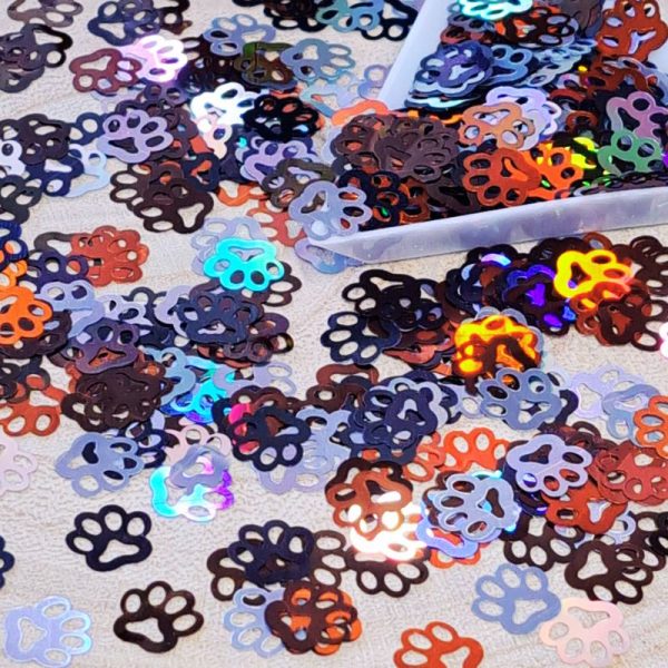 Paw Print Glitter Shapes Holographic Multicoloured