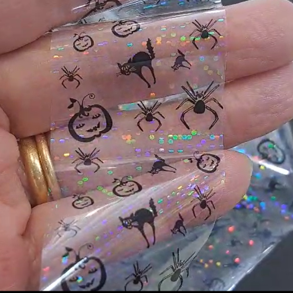 Halloween Spiders Nail Transfer Foils, Halloween Pumpkins Nail Art Transfer Foil, Holographic Black Cat Transfer Foils - Image 2