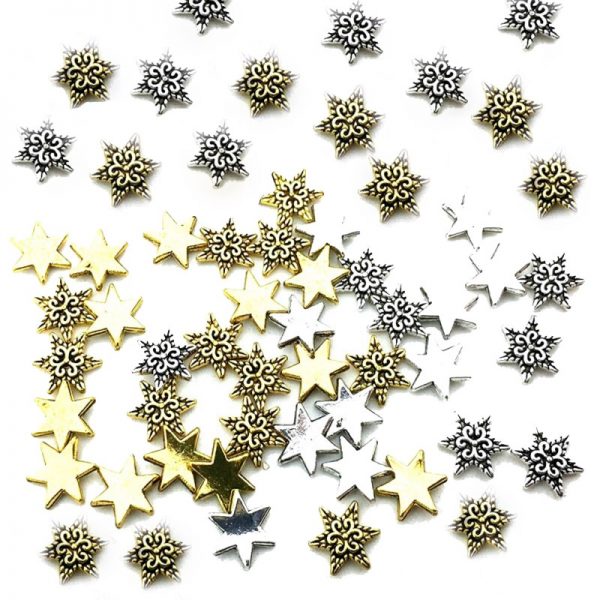 Christmas Antique Silver And Gold Alloy Nail Charms Embossed Star Decorations x 1 Piece