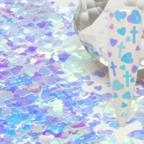 Heart And Cross Iced Blue Colour Shifting