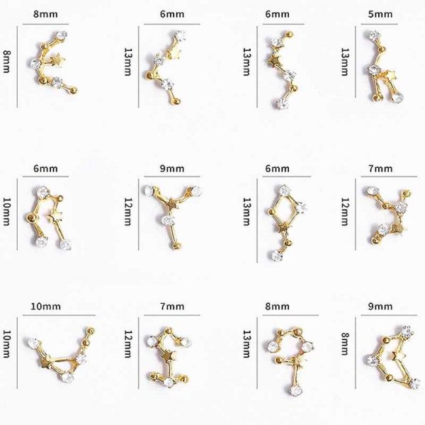 12 Piece Constellation Nail Art Charms Set - Image 2