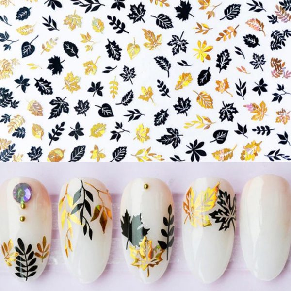 Leaf Nail Art Stickers Black And Gold Design 660 - Image 7