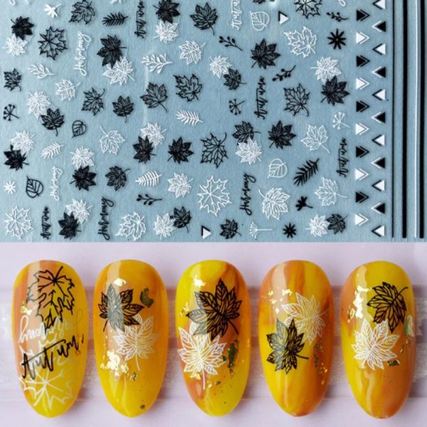 Leaf Nail Art Stickers Black And White Design 661 - Image 2