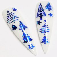 Christmas Trees And Stars Vinyl Stickers Sapphire Blue Holgraphic