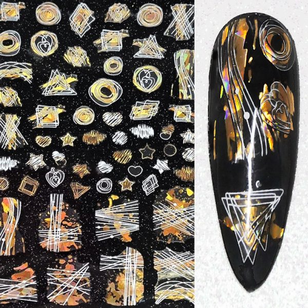 Scribble Nail Stickers Gold and White Design 659