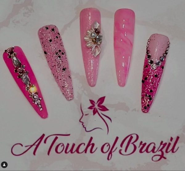 3D Pink Flower Nail Art Charms With Crystals - Image 2