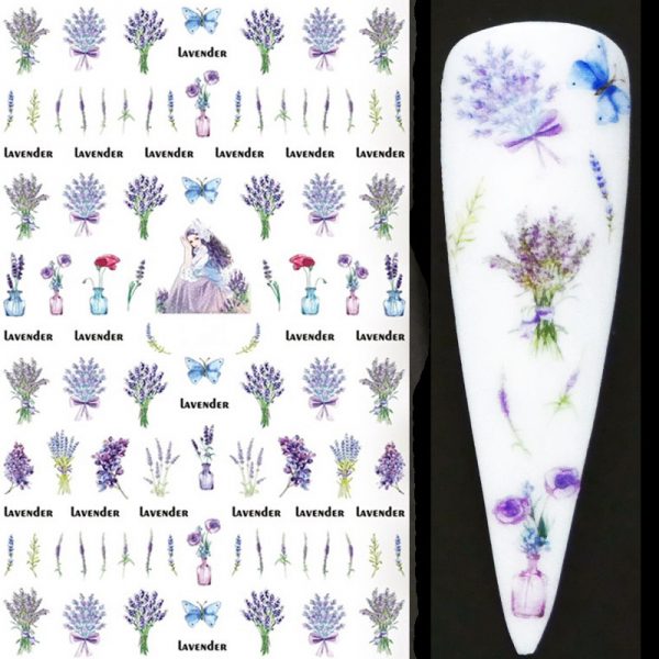 Flower Lavender Nail Stickers Design 453