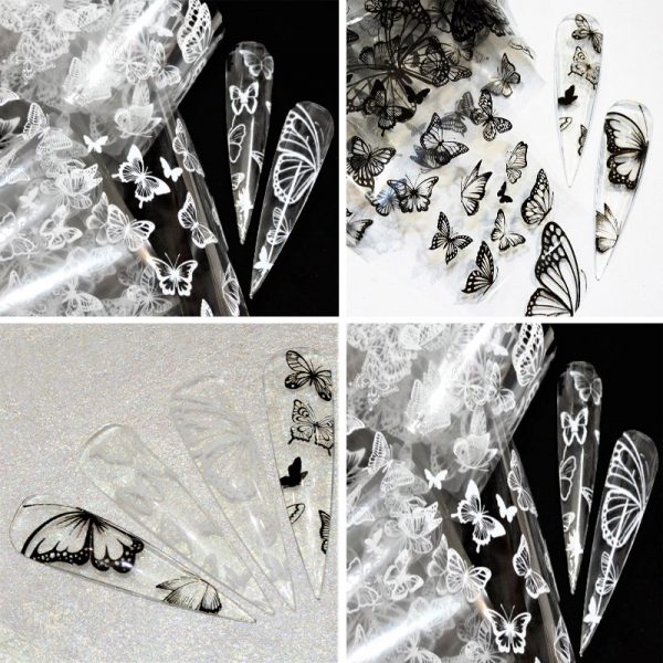 Butterfly Nail Transfer Foil Negative Space Design Black And White