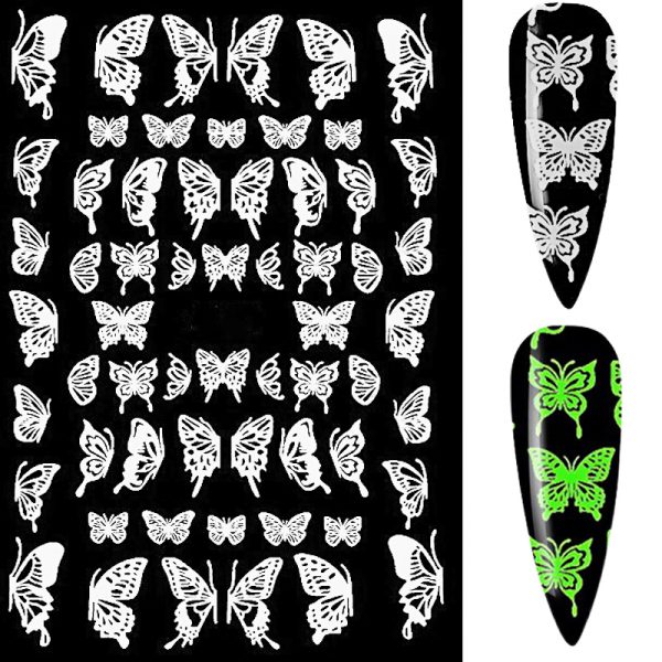 Butterfly Nail Art Stickers Glow In The Dark Design 60