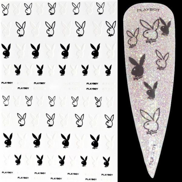 Designer Inspired Bunny Design Nail Art Stickers Black and White Design 003