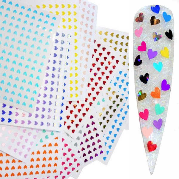 Heart Shape Vinyl Nail Stickers 24 Colour Choices 196 Stickers Per Sheet