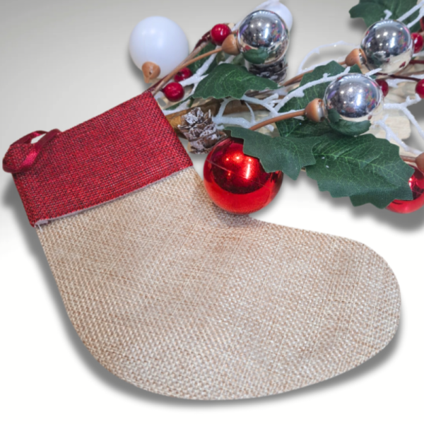Mini Hessian Christmas Stocking, Hanging Xmas Stocking Gift Holder