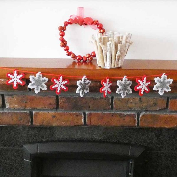 Snowflake Xmas Garland Felt Snowflake Garland Red And White - Image 2