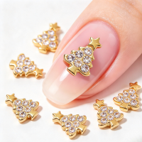 Gold Christmas Tree Crystal Nail Art Charms Xmas Tree Nail Charms