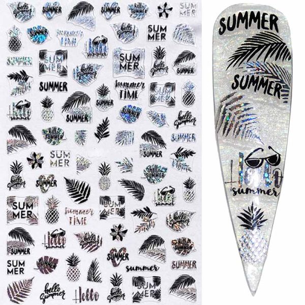 Summer Foil Leaf Nail Art Stickers Design 654 Black And Silver