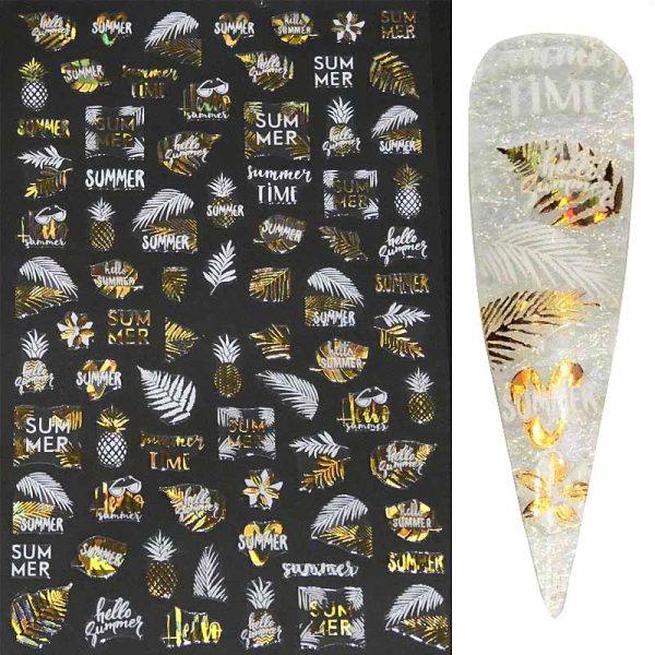 Summer Foil Leaf Stickers Design 654 Gold And White