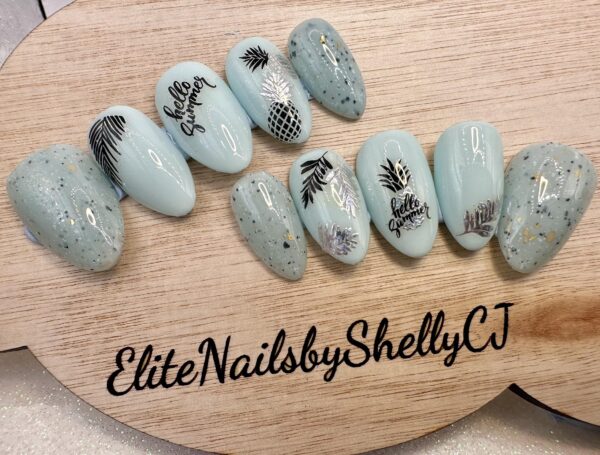 Summer Nail Art Stickers Foil Leaf Nail Art Stickers Design 654 Black And Silver - Image 2
