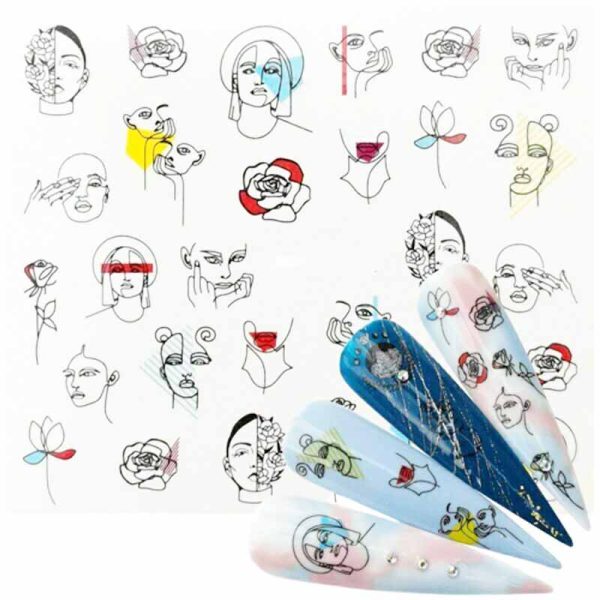 abstract face Nail Art Water Decal Design 3399
