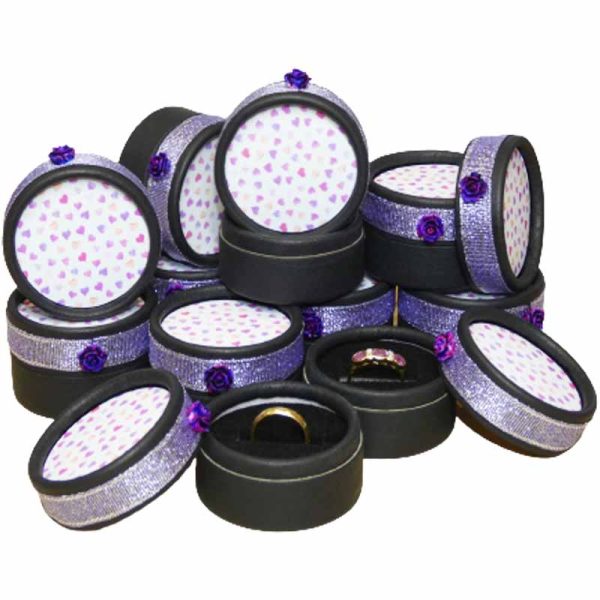 5x5x3.5cm Round Black Textured Heart Pattern Ring Box