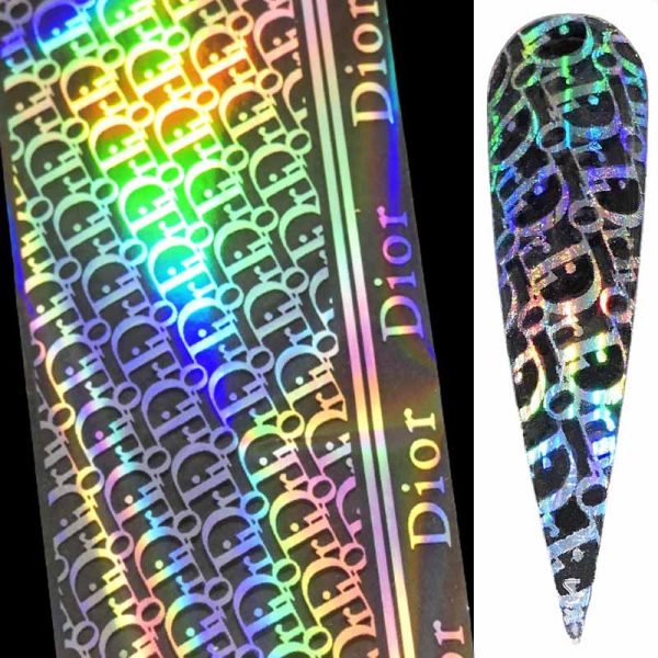 Designer Inspired Nail Art Transfer Foil Silver Holographic Design 31