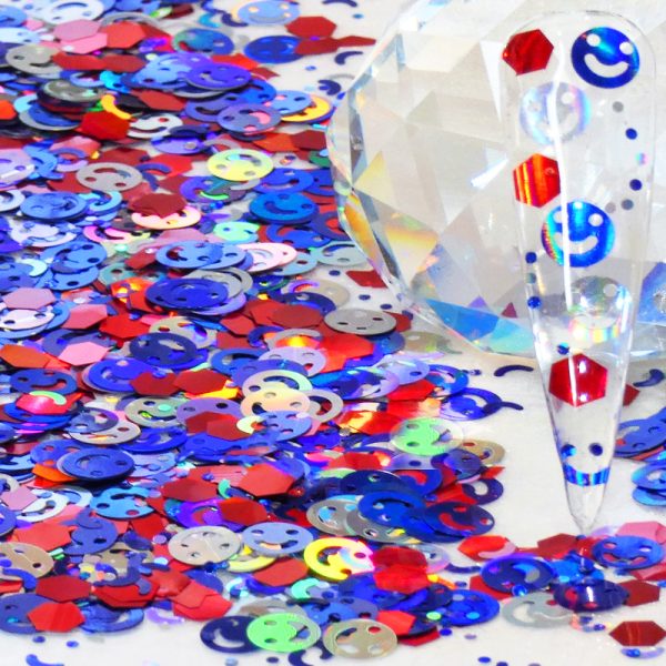 Queens Jubilee Happy Face Red White Blue Nail Art Glitter Shapes