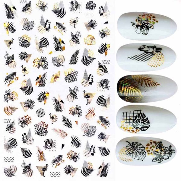 Summer Foil Leaf Bird Stickers Design 655