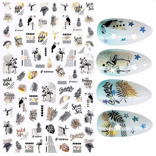 Summer Foil Leaf Stickers Design 656 Black And Gold