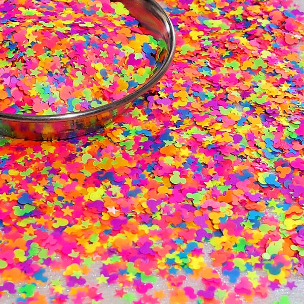 Mickey Mouse Heads & Stars Neon Multicoloured Glitter Shapes
