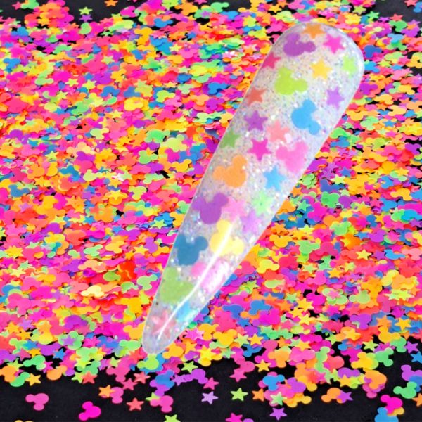 Mickey Mouse Heads & Stars Neon Multicoloured Glitter Shapes