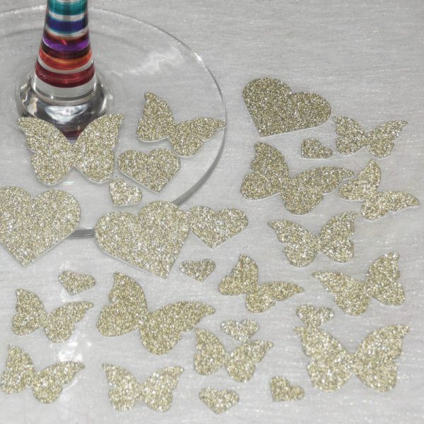 Champagne Gold Glitter Butterfly & Hearts Table Confetti