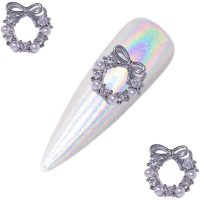 Silver Crystal & Pearl Wreath Nail Charms