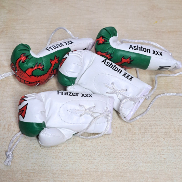 Personalised Welsh Mini Boxing Gloves For Cars & Gifts Commemorative Boxing Wales Mini Boxing Gloves - Image 2