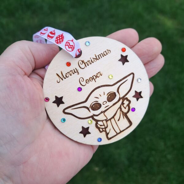 Personalised Baby Yoda Christmas Bauble Baby Yoda Star Wars Xmas Bauble - Image 4