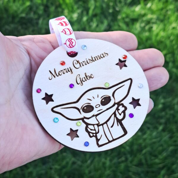 Personalised Baby Yoda Christmas Bauble Baby Yoda Star Wars Xmas Bauble - Image 2