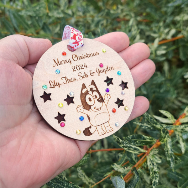 Bluey Bauble Bluey Personalised Bauble Bluey Crystal Christmas Bauble Wooden Rustic Bluey Bauble - Image 11