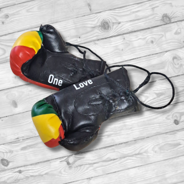 Personalised Jamaican Mini Boxing Gloves For Cars & Gifts Jamaican Boxing Rasta Mini Boxing Gloves - Image 3