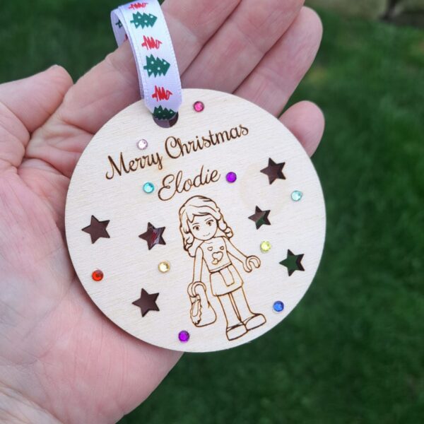 Lego Friends Bauble Lego Friends Personalised Bauble Lego Friends Crystal Christmas Bauble Wooden Rustic Lego Friends Bauble - Image 2
