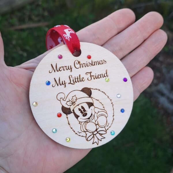 Mickey Mouse Bauble Disney Mickey Mouse Personalised Bauble Mickey Mouse Crystal Christmas Bauble Wooden Rustic Mickey Mouse Bauble - Image 2