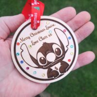 Stitch Bauble Stitch Personalised Bauble Stitch Crystal Christmas Bauble Wooden Rustic Stitch Bauble