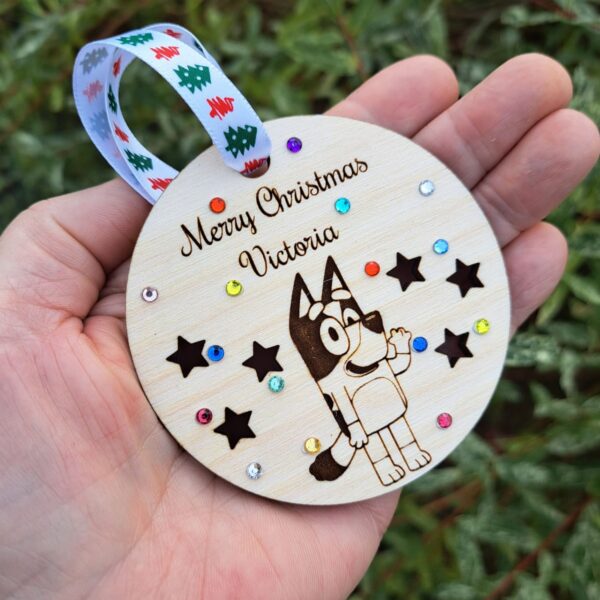 Bluey Bauble Bluey Personalised Bauble Bluey Crystal Christmas Bauble Wooden Rustic Bluey Bauble - Image 9