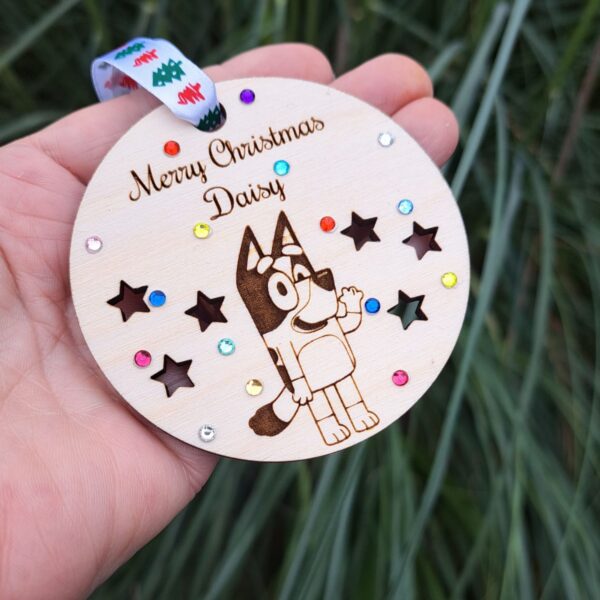 Bluey Bauble Bluey Personalised Bauble Bluey Crystal Christmas Bauble Wooden Rustic Bluey Bauble - Image 6