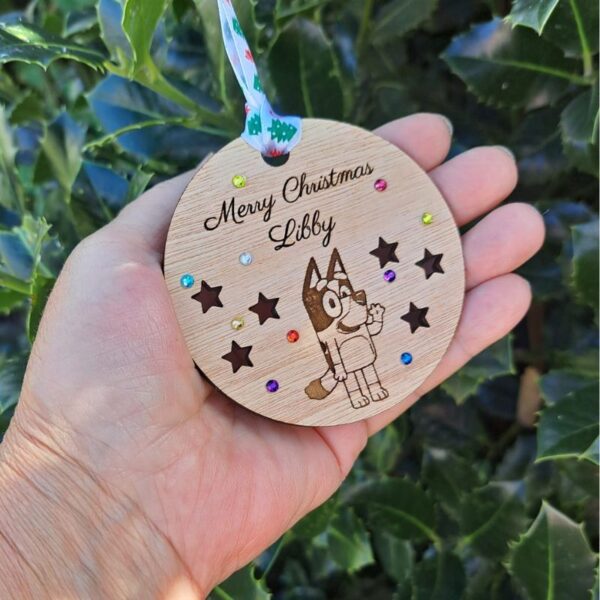 Bluey Bauble Bluey Personalised Bauble Bluey Crystal Christmas Bauble Wooden Rustic Bluey Bauble - Image 7
