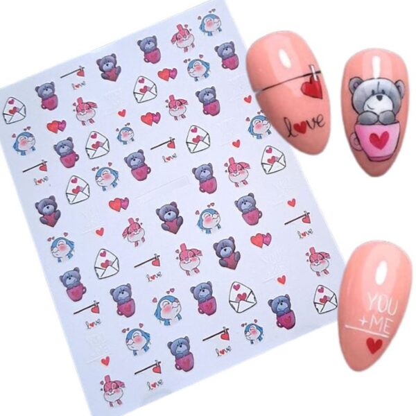 Valentine Teddy Bear Nail Art Stickers Design 533